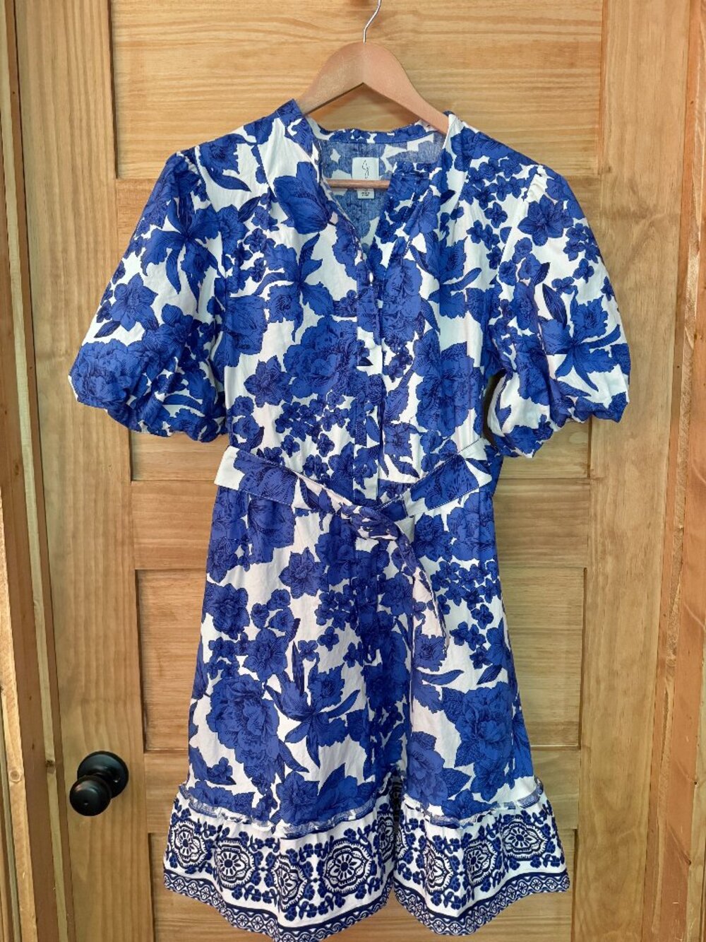 Joie Blue Floral Belted Puff Sleeve Mini Dress Women's size 12